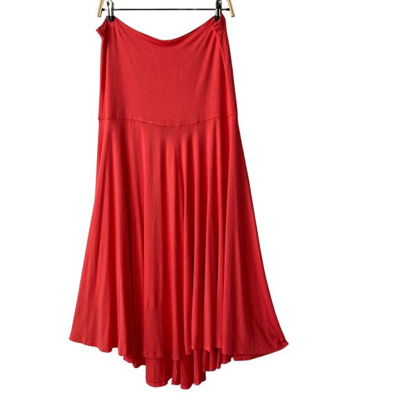 Ann Taylor High Waisted Maxi Skirt Women XL Coral Swing Flare Drapey Stretch - Picture 1 of 8